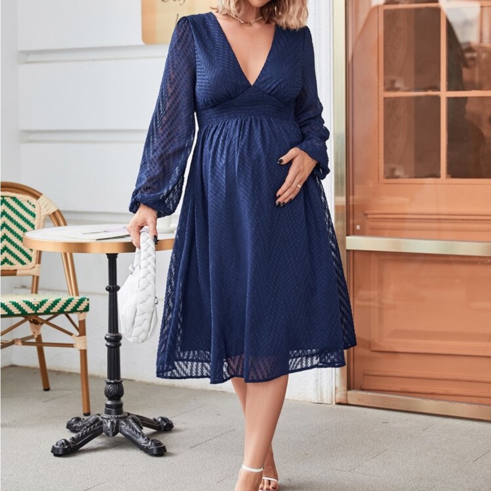 SHEIN Deep Blue Long Sleeve maternity Dress - Picture 4 of 4